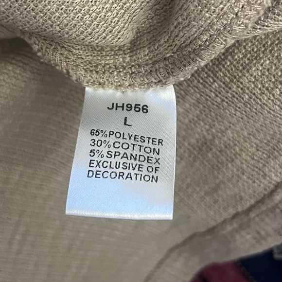 THML Womens Sweater Tan Navy Blie Orange Mixed Print Balloon Sleeve Large - Picture 7 of 7